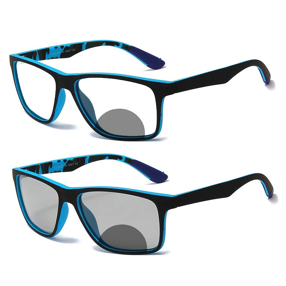 outdoor Bifocal Photochromic Reading Glasses Transition Rectangular For Men Women Sports Sunglasses Readers (blue, 175)