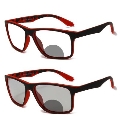 outdoor Bifocal Photochromic Reading Glasses Transition Rectangular For Men Women Sports Sunglasses Readers (red, 225)