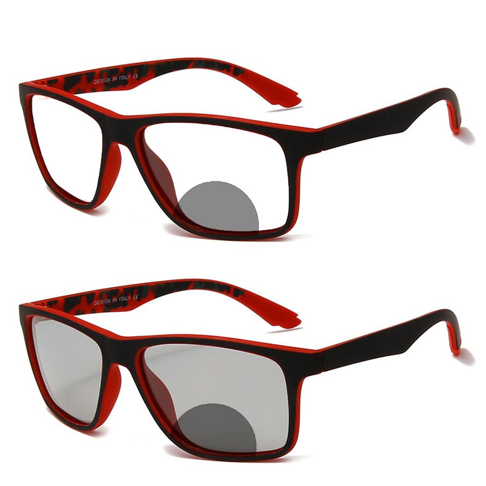 outdoor Bifocal Photochromic Reading Glasses Transition Rectangular For Men Women Sports Sunglasses Readers (red, 225)