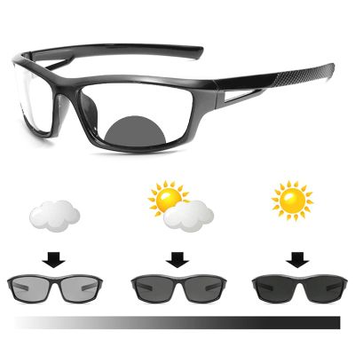 Invisible outdoor Bifocal Photochromic Reading Glasses Transition Rectangular Men Women Sports Sunglasses Readers (BLACK, 300)