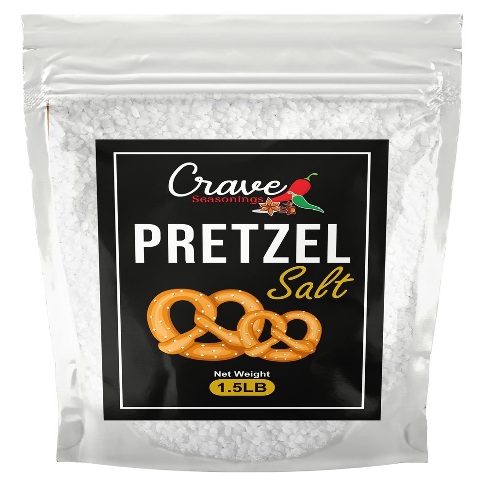 Crave Coarse Pretzel Salt 1.5 Pound Large Bag For Soft Pretzels - Premium All Natural Coarse Food Grade Topping - For Bagels & Breads too!