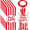 Outus 100 Pcs Popcorn Bags for Party Popcorn Treat Bags Red and White Stripe Carnival Candy Containers with a Roll of Red Ribbon for Circus Carnival Party Birthday Favor view 1