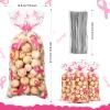 100 Pieces Breast Cancer Awareness Cellophane Treat Bags Pink Ribbon Gifts Accessories Bulk Pink out Hope Courage Love Goodie Bags with 100 Silver Twist Ties for Business Event Charity Party Supplies view 2