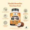 American Standard Supplements Vitamin D3 5000 IU (125mcg) Plus Vitamin K2 (MK7) 200mcg Per Capsule - Gluten Free, Non-GMO, 120 Capsules, 120 Servings, 120 Day Supply view 4