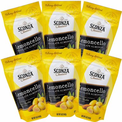 Lemoncello Chocolate Covered Almonds Brought to you by Nutic, Produced By Sconza - Roasted Almond Covered in White Chocolate and Lemon Creme Candy | 6 Pack of 5 Oz Bags | Gift Snack
