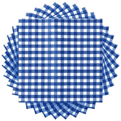 Tatuo 100 Pcs Gingham Paper Napkins Blue and White Checkered Napkin Disposable Bulk 12.9x12.9 in Buffalo Plaid Dinner Paper Hand Towel 3 Layer for Picnic BBQ Birthday Wedding Cocktail Pizza Party