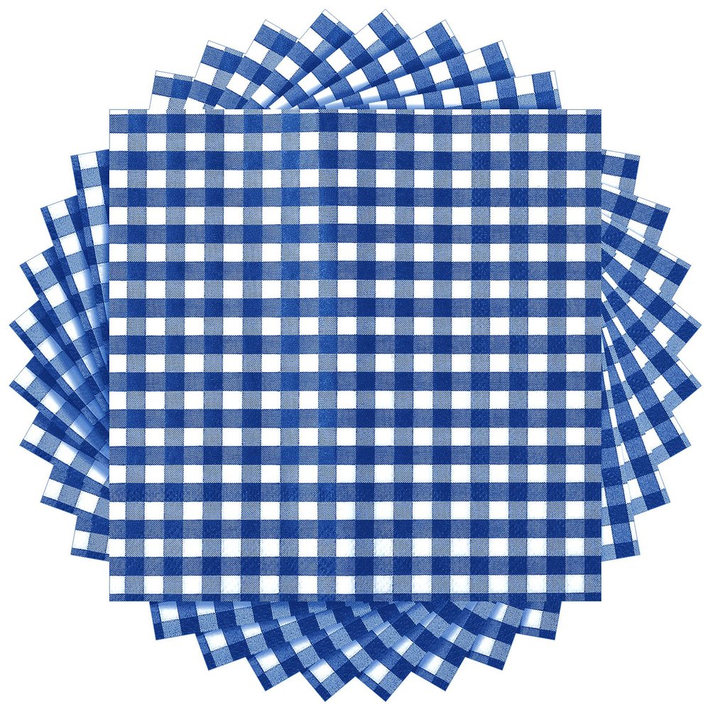Tatuo 100 Pcs Gingham Paper Napkins Blue and White Checkered Napkin Disposable Bulk 12.9x12.9 in Buffalo Plaid Dinner Paper Hand Towel 3 Layer for Picnic BBQ Birthday Wedding Cocktail Pizza Party