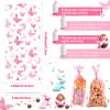 Zonon 100 Pieces Butterflies Cellophane Goody Bags Plastic Candy Treat Bags with 100 Pieces Silver Twist Ties for Butterfly Theme Baby Shower Birthday Party Dessert Decors(Pink) view 2