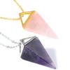 Natural Gem Stone Pyramid Pendulum Pendant Crystal Quartz Onyx Necklaces Suspension for Women Men-Black Agates Small view 2