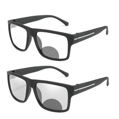 COTIA Transition Photochromic Bifocal Reading Glasses for Mens and Womens,Square Sports Style Glasses Presbyopic Magnification Eyeglasses (black, 1.75)