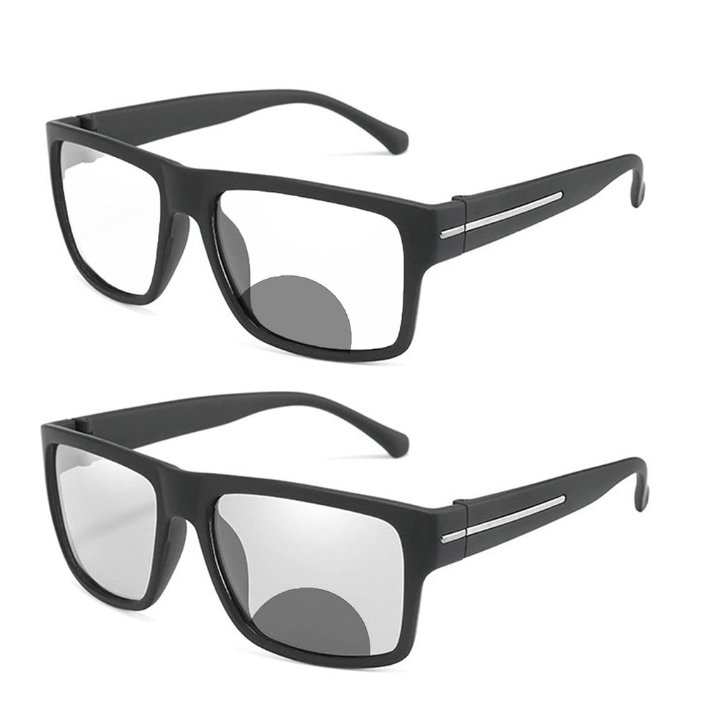 COTIA Transition Photochromic Bifocal Reading Glasses for Mens and Womens,Square Sports Style Glasses Presbyopic Magnification Eyeglasses (black, 1.75)