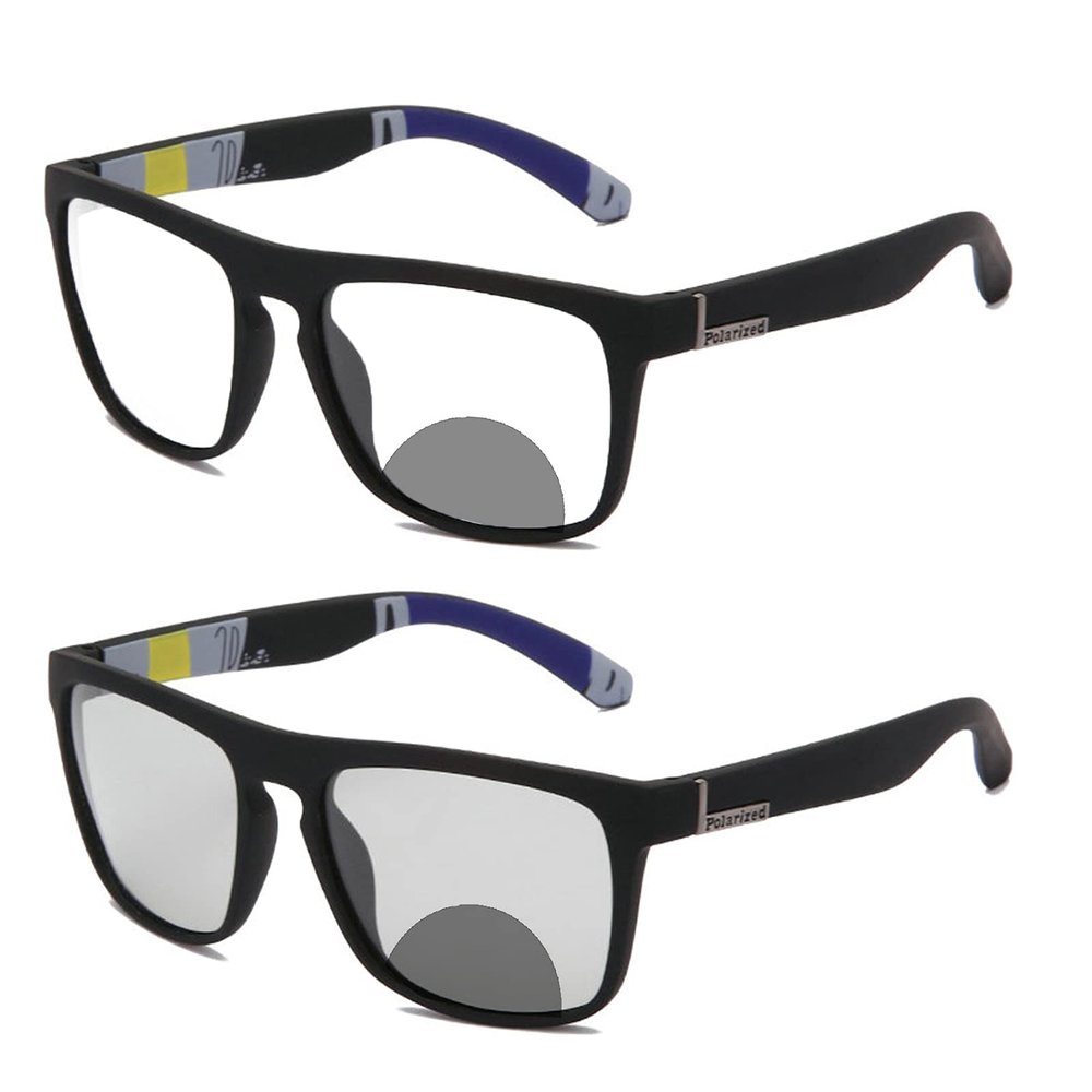 COTIA Transition Photochromic Bifocal Reading Glasses for Mens and Womens, Square Sports Sunglasses Readers 0~+4.00 (black, 3.0)