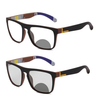 COTIA Transition Photochromic Bifocal Reading Glasses for Mens and Womens, Square Sports Sunglasses Readers 0~+4.00 (tea, 1.25)
