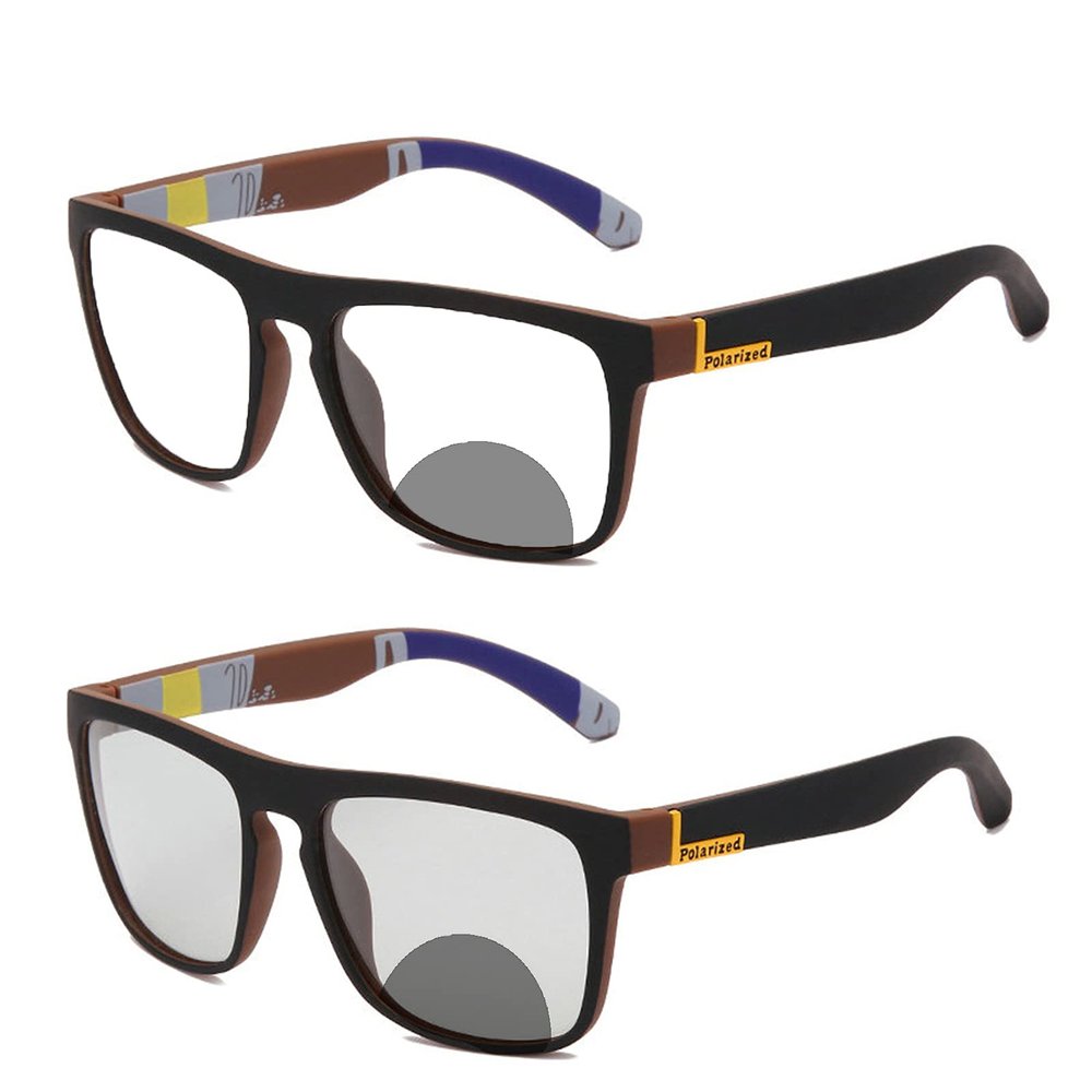 COTIA Transition Photochromic Bifocal Reading Glasses for Mens and Womens, Square Sports Sunglasses Readers 0~+4.00 (tea, 1.25)