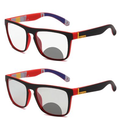 COTIA Transition Photochromic Bifocal Reading Glasses for Mens and Womens, Square Sports Sunglasses Readers 0~+4.00 (red, 3.75)