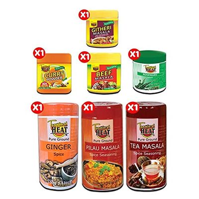 7 Tropical Heat Spices and Seasoning, Curry powder, ginger powder,tea masala, 100g each Kenyan