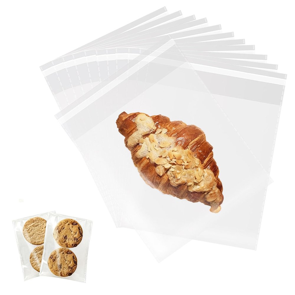 Docvania Clear Resealable Cellophane Bags 6 X 6 Inch Self Sealing Cellophane Bags, 200Pcs Cookie Bag with Seal Packaging Treat Bag for Wrapping Bread, Soaps, Candies and Party Favors