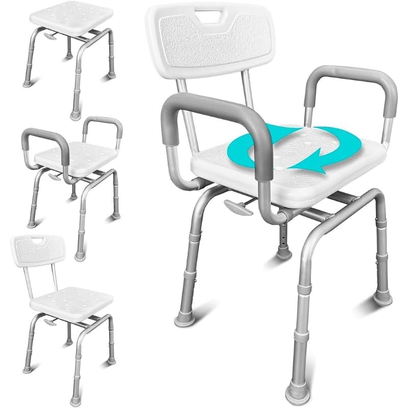 Vive Swivel Shower Chair for Inside Shower - Seat for Elderly, Disabled, Adults, Seniors - 360 Rotating, Narrow & Height Adjustable - Tub Bench Stool for Bathroom Mobility with Removable Back & Arms