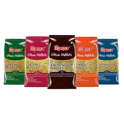 Manna Millets | Natural Grains | Browntop 500g, Little 500g, Kodo 500g, Foxtail 500g, Barnyard 500g | Low GI Rice | Nutrient Powerhouse, High Protein & More Fibre than Rice 500 g (Pack of 5) Browntop