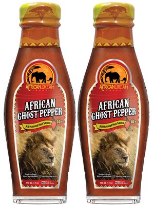 African Ghost Pepper Hot Sauce by African Dream Foods | Extremely Spicy Sauce | Vegan, Non-GMO | Glass Bottle, 5 fl oz | 2-Pack