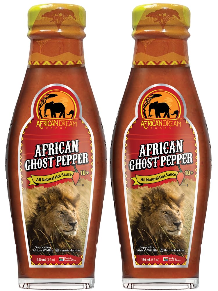 African Ghost Pepper Hot Sauce by African Dream Foods | Extremely Spicy Sauce | Vegan, Non-GMO | Glass Bottle, 5 fl oz | 2-Pack