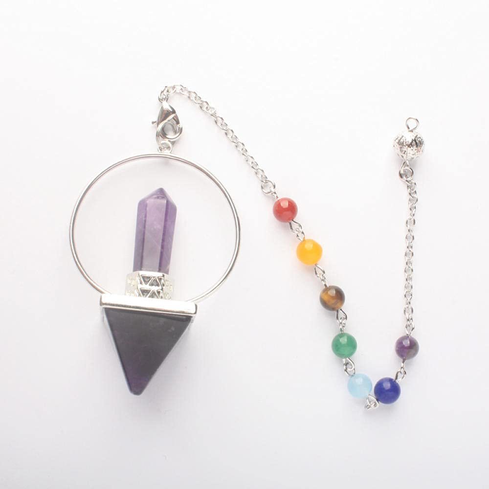 Natural Amethysts Rose Quartzs Onyx Clear Crystal Faceted Cone Chain Dowsing Chakra Pendulum with Chain 1PCS-Amethyst