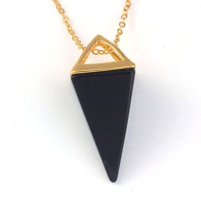 Natural Gem Stone Necklaces & Pendants Rose Pink Quartz Pendulum Crystal Chakra Pyramid Jewellery Gift-Black Agates Gold