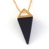 Natural Gem Stone Necklaces & Pendants Rose Pink Quartz Pendulum Crystal Chakra Pyramid Jewellery Gift-Black Agates Gold view 1