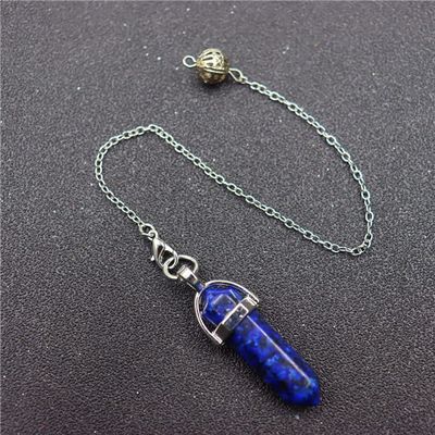 Natural Stone Hexagonal Pendulum Chain Chakra Dowsing Crystal Pendule Pendant Pendulums for-Lapis Lazuli