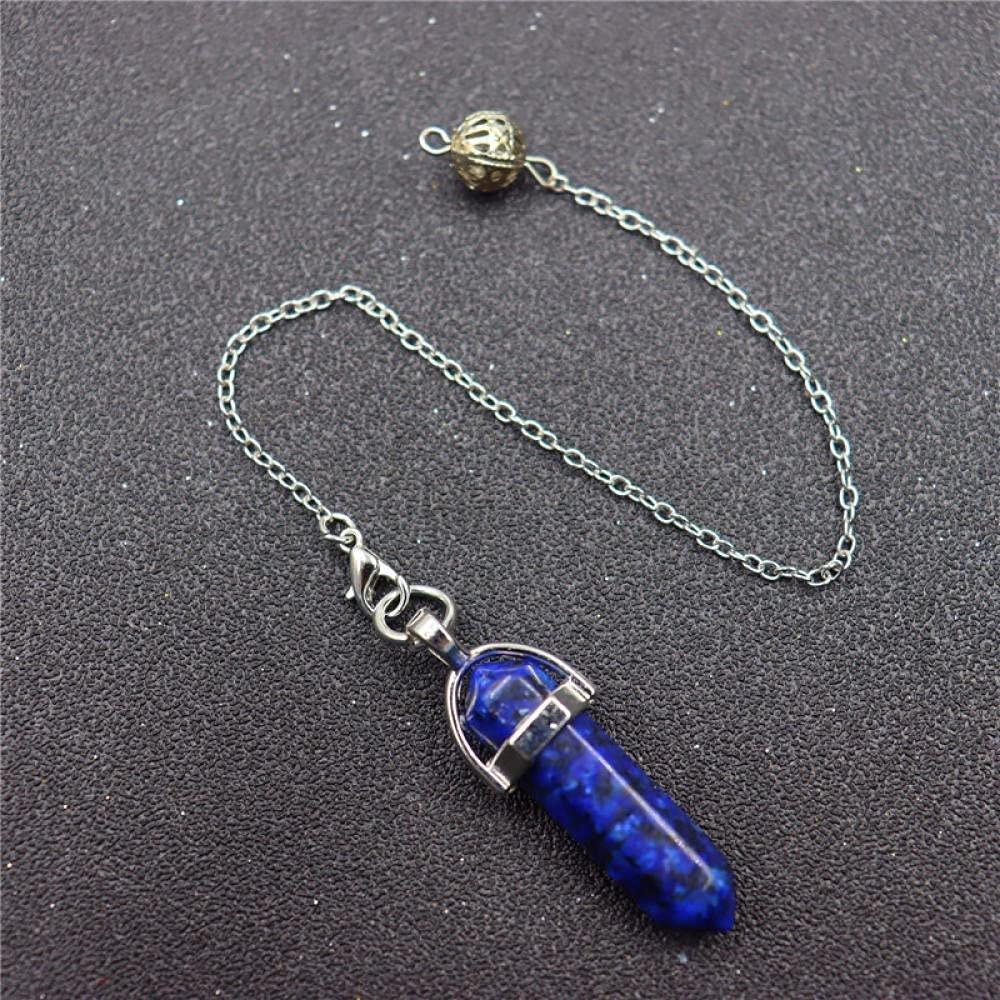 Natural Stone Hexagonal Pendulum Chain Chakra Dowsing Crystal Pendule Pendant Pendulums for-Lapis Lazuli