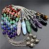 Natural Stone Hexagonal Pendulum Chain Chakra Dowsing Crystal Pendule Pendant Pendulums for-Lapis Lazuli view 2
