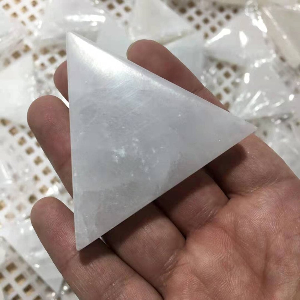 1pc White Folk Crafts Healing Crystal Stone Selenite Triangular Slice for Home Decoration
