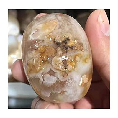 1pc Natural Pink Flower Shape Cherry Blossom Agate Palm Stone for Gift 200g