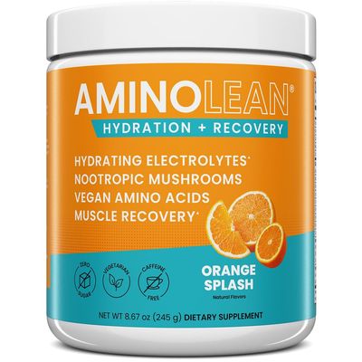 AminoLean Recovery + Hydration  Electrolytes Powder & BCAA Amino Acids for Instant Hydration & Post-Workout Recovery  Nootropic Mushrooms, Vegan Aminos, Zero Sugar, 30 Servings