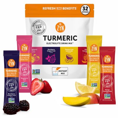ZYN Electrolyte Drink Mix Hydration Packets, Electrolytes Powder, Hydration Packets w/Turmeric Curcumin, Vitamin C and D, Zinc, Hydrate Electrolyte Powder Packets for Wellness, Variety Pack of 32