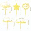10 Pieces Congratulation Cake Toppers Gold Acrylic Cupake Toppers Cake Decorations for Graduation, Wedding, Job Promotion, Retirement Party, Proclamation of Pregnancy Party, 5 Styles view 2
