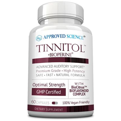 Approved Science Tinnitol - Tinnitus Support Supplement - Ease Ringing in The Ears - Boost Inner Ear Health - 60 Capsules - Made in The USA
