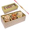 Jaiccha Ghasitaram Rakhi Gifts for Brothers Golden Box with 3 Jars of Cashews, Almonds and Pistachios with Pearl Rakhi view 1
