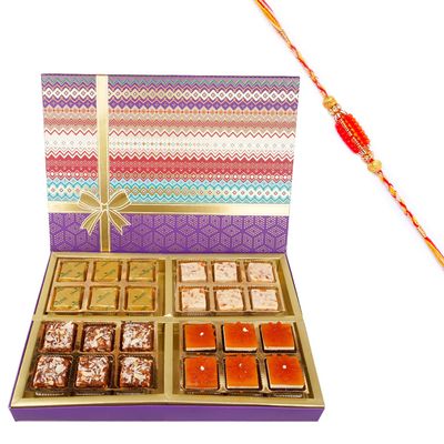 Jaiccha Ghasitaram Rakhi Gifts for Brothers Fruit n Nut Assorted 24 Bites Box with Beads Rakhi