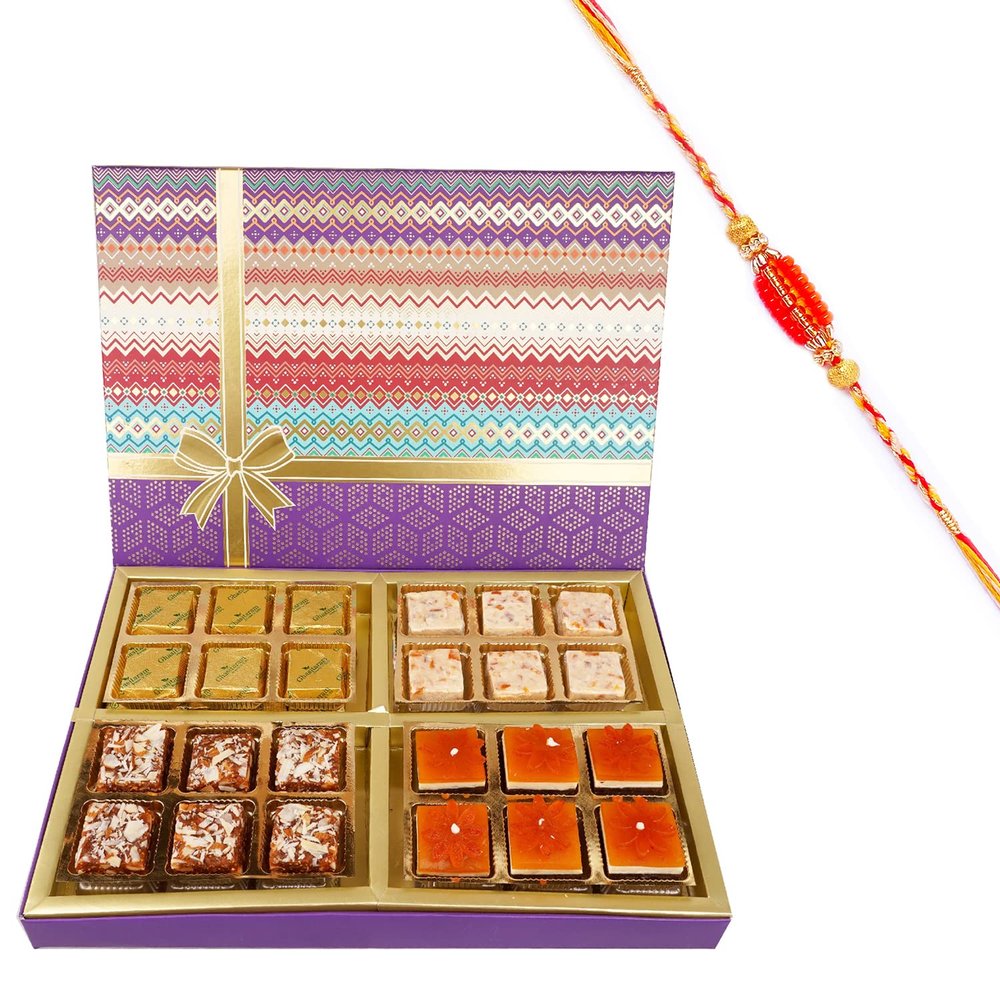 Jaiccha Ghasitaram Rakhi Gifts for Brothers Fruit n Nut Assorted 24 Bites Box with Beads Rakhi