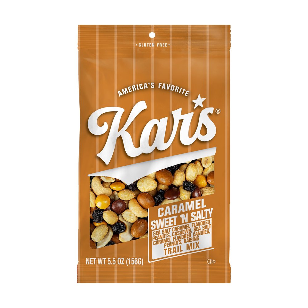 Kars Nuts Caramel Sweet N Salty Trail Mix, 5.5 oz Resealable Pouch (Pack of 12), Gluten-Free Trail Mix Snack