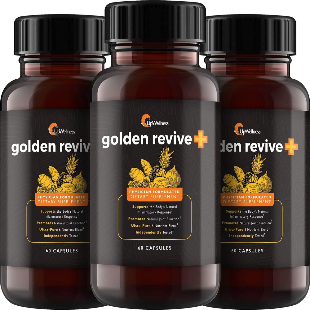 UpWellness Golden Revive + Joint Support Supplement Featuring Turmeric with Black Pepper, Quercetin, and Magnesium- Turmeric Boswellia Supplement - 6 Active Ingredients - 60 Capsules, 3 Pack