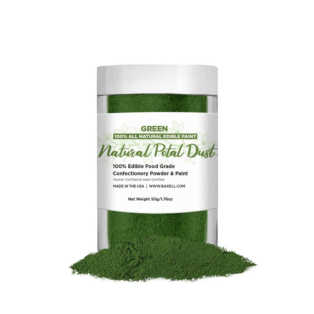 BAKELL Green Natural Petal Dust Edible Dust & Paint | KOSHER & Halal Certified | 100% Edible | Vegan, Gluten Free, Nut Free, Dairy Free, Non-GMO (Green, 25g)