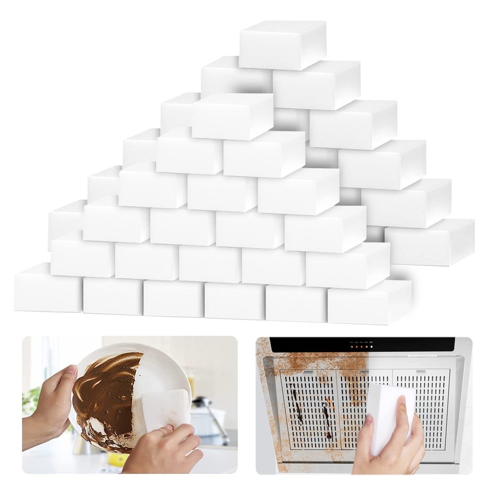 100Pack Magic Sponge Eraser | Premium Melamine Sponge Foam | Multi-Functional Household Cleaning Sponge for Kitchen, Sink, Bathrooms, Walls, Vehicles, Shoes | No Scratch Cleaning Pads