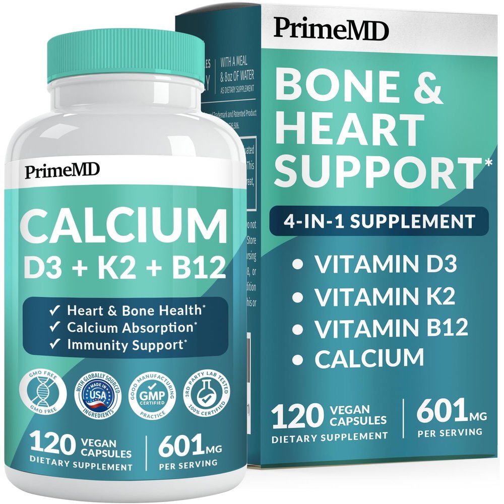 4-in-1 Calcium Supplements for Women and Men - Calcium with Vitamin D3 K2 5000 IU Supplement, 601mg per Serving - Gluten-Free, Vegan-Friendly (120 ct)