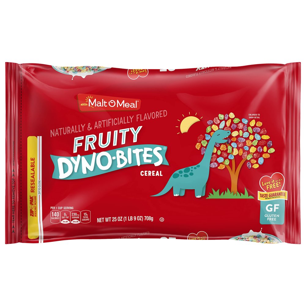 Malt-O-Meal Fruity Dyno Bites Gluten Free Breakfast Cereal with Fruity-Flavor, Bulk Size for Family, 25 oz Resealable Bag