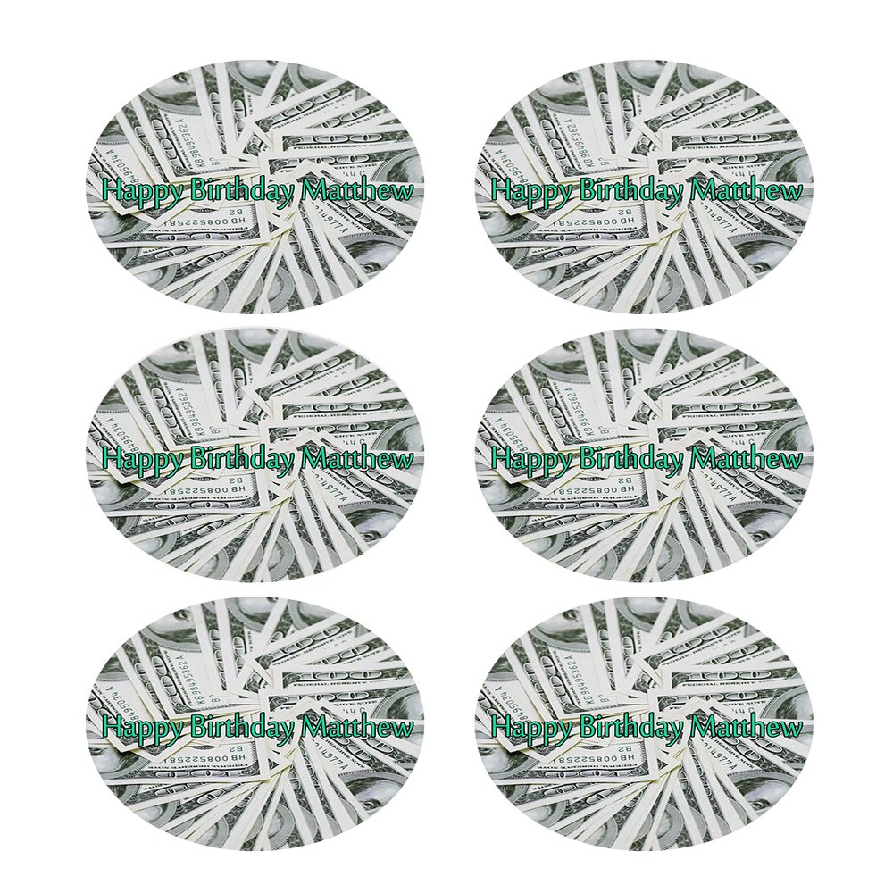 100 dollar bills - Edible Cupcake Toppers - 3.25" cupcake (6 pieces/sheet)