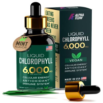 Alpha Flow Chlorophyll Liquid Drops 6000 mg - Premium Liquid Chlorophyll Supplement - All-in-One Antioxidant for Immune Boost, Energy Increase, Digestion Support & Fast Detox - Non-GMO, Vegan