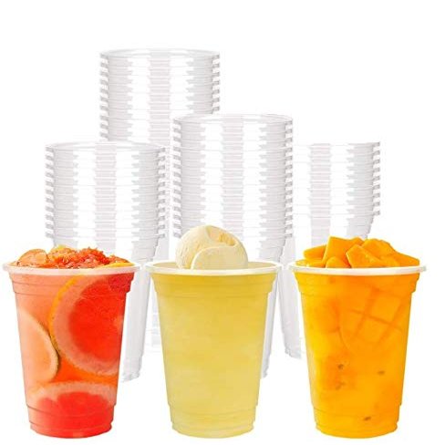 AME D'ESSENCE (50 PC) 24 Ounce Disposable Clear Cups with Straws Plastic Drinking Cups To Go Iced Coffee Crystal PET Cups for Cold Drinks Juice Soda Bubble Boba Tea Smoothie Lemonade Cups