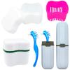 Denture Case Kit with 2 Bath Cups, 2 Brushes & 2 Portable Toothbrush Boxes, Retainer Cleaning Boxes with Lid view 1